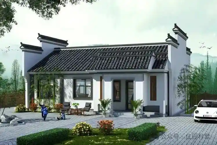 农村自建徽派平房,面宽14.1米,3室1厅,白墙黑瓦,真漂亮