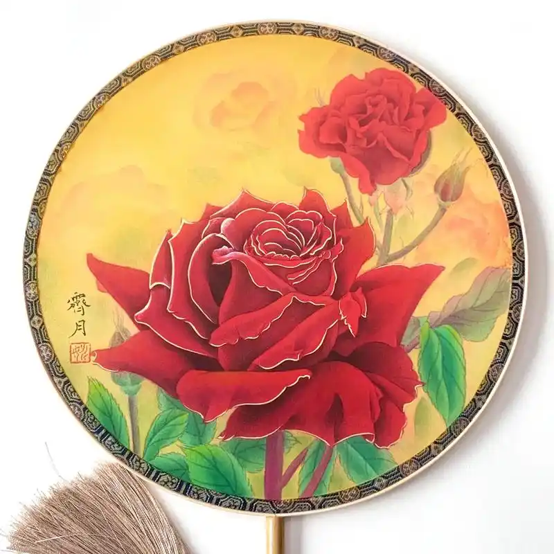 红玫瑰#国画 #工笔 #文化 #团扇 #书画 - 抖音
