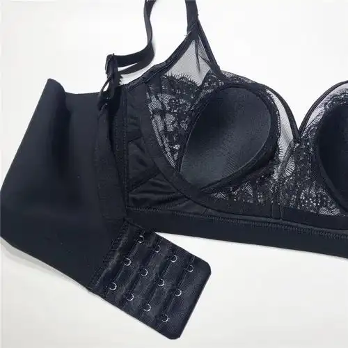 内衣女夏季薄款大胸显小文胸聚拢收副乳防滑蕾丝法式胸罩无钢圈