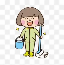 简笔画女孩拖地