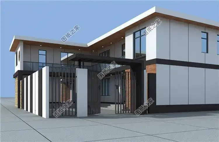 现代二层小别墅设计图纸,l型(七字形)户型方案_l型农村别墅设计图