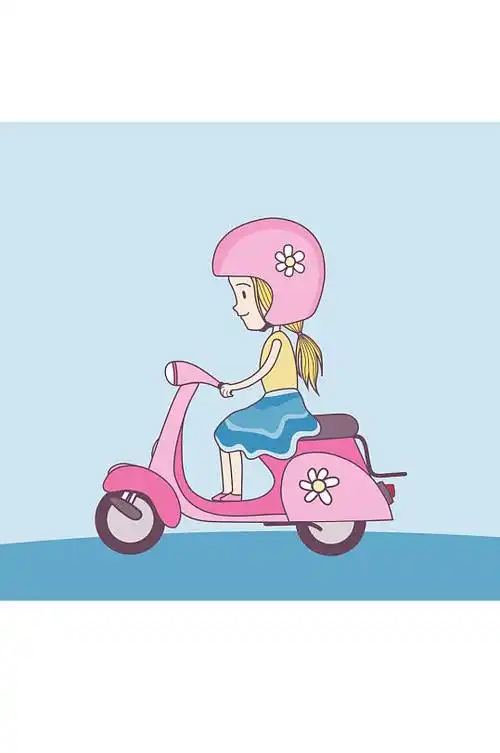骑粉色电动车的女子矢量素材