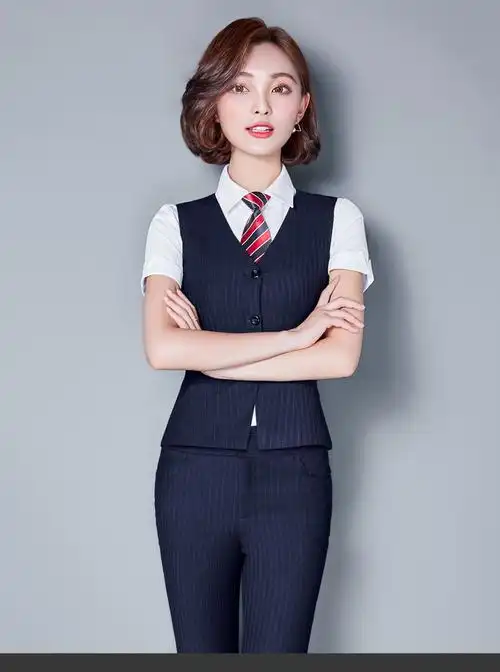 2019夏季新款职业套装女短袖银行工作服制服正装马甲ol套装裙工装
