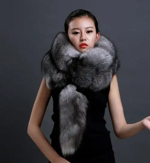 银蓝狐狸皮围脖围巾 整只狐狸围脖 纯正皮草狐狸毛围巾披肩