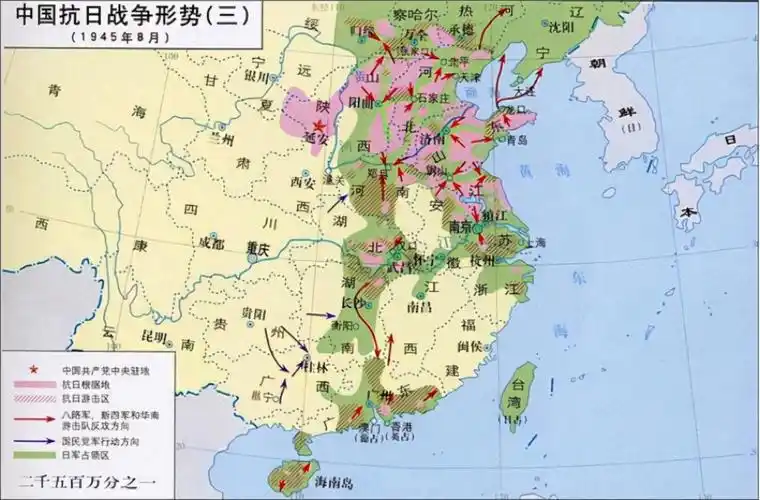 抗日战争局势图三,天然优势我们从地图上就能够知道,与陕西相邻低就