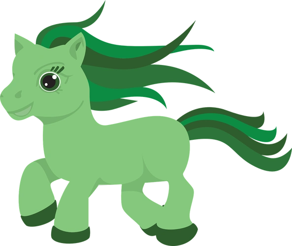 飞天小马驹插图(马,卡通动物,可爱,绿色)手绘插图_北极熊素材库