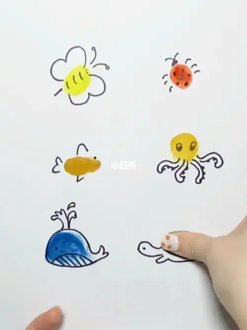 创意指纹画猫先生简笔画