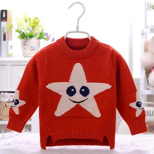 毛衣男春秋圆领套头中小童针织打底衫韩版男童宝宝毛线衣桔红色字母款