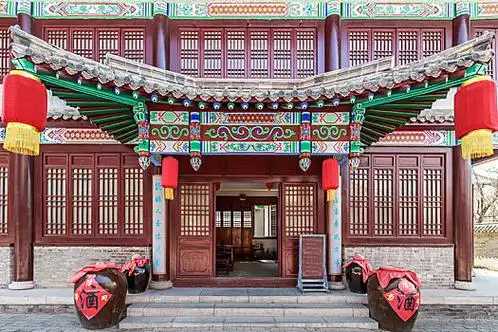 山东省阳谷县狮子楼景区内古城古街古建筑水浒传水浒传古代茅屋酒家