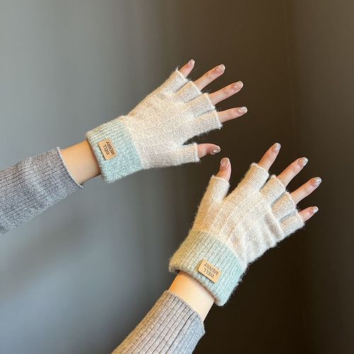 女生毛线露指手套女冬季可爱保暖学生日系ins半截半指 手套冬天女