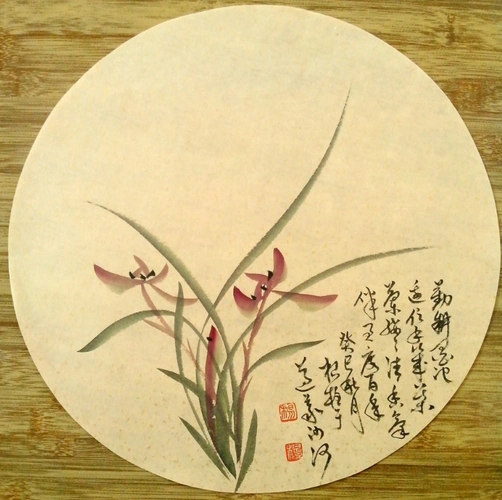 艺术家杨根柱的国画花鸟画作品圆扇面