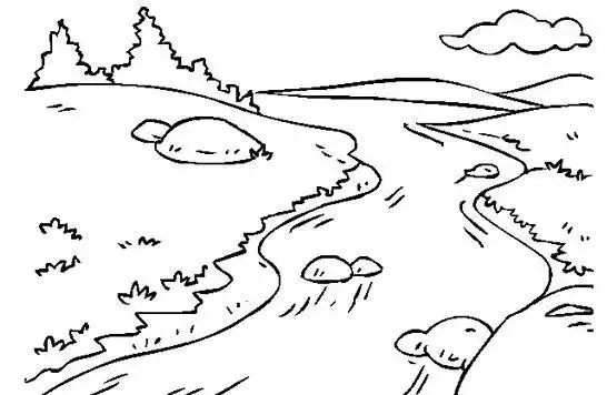 静谧的小河边_简单风景简笔画