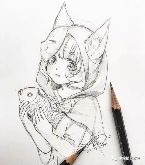 一组细腻好看的女孩手绘线稿