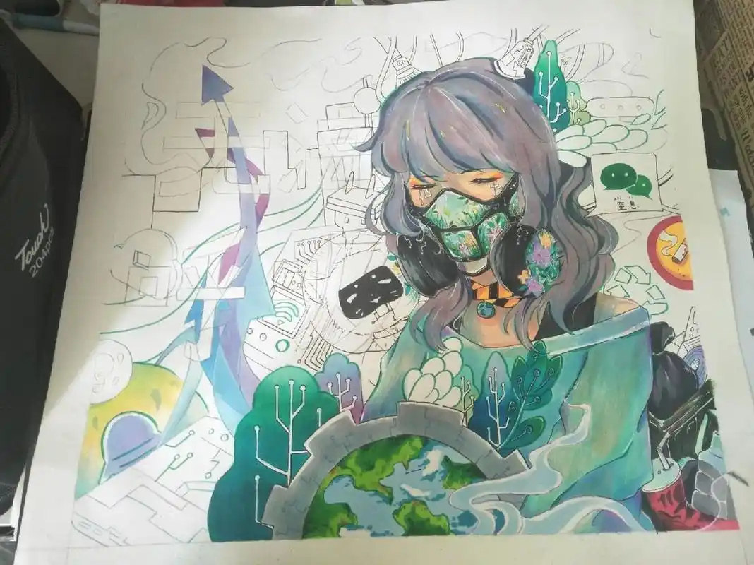 保护地球(环境)宣传画 上面的人借鉴了一个插画,其他大部分都是原创嗷