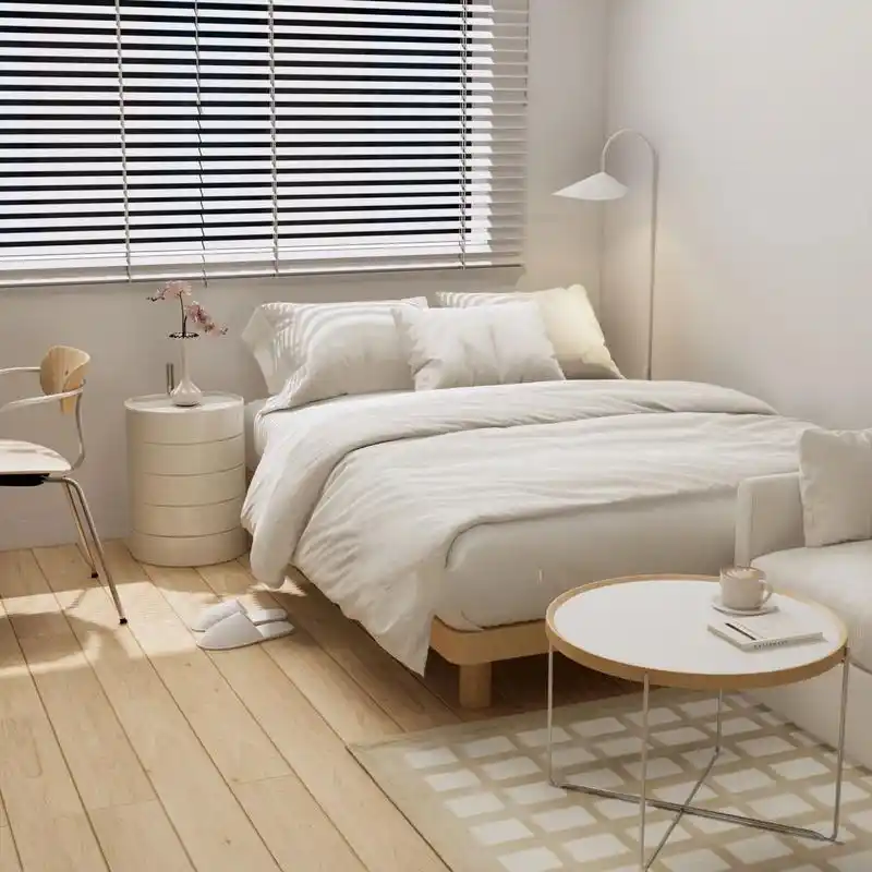 长方形卧室布局参考,奶油原木风 这样的卧室待在里面都不想出门了!