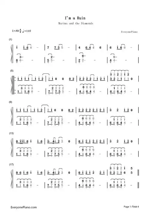 im a ruin钢琴简谱-数字双手-marina and the diamonds1