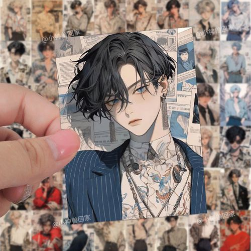 60张港风男生插画贴纸ins高颜值复古头像高级感笔记本手机壳贴画