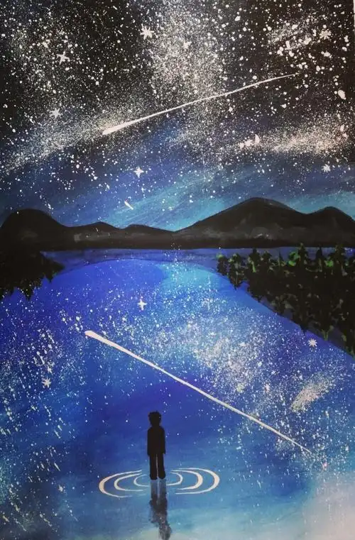 手绘,星空,插画,绘画,水彩