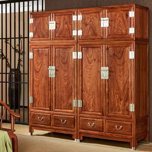 红木实木顶箱柜刺猬紫檀衣柜中式卧室四门衣柜储物柜花梨木大衣柜