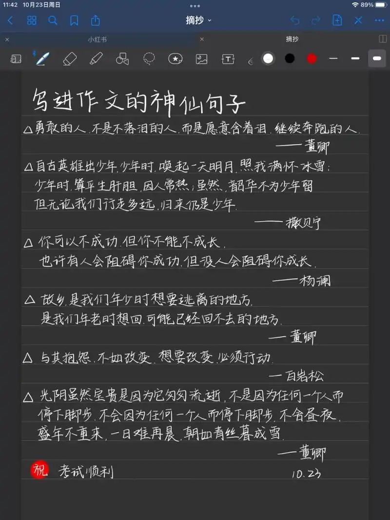 手写文案|写进作文的神仙句子  勇敢的人,不是不落泪的人,而是愿意含