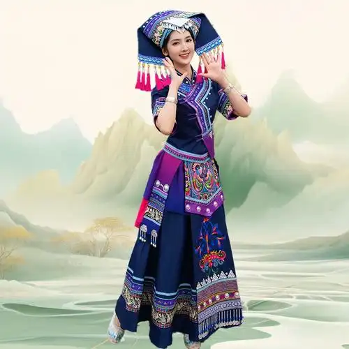 广西壮族少数民族服装女成人三月三演出服饰壮锦刺绣长裙壮族盛装