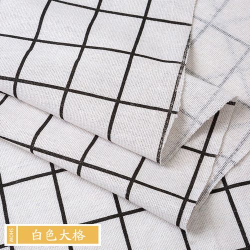 布料布料面料棉麻布料棉麻布料 亚麻布格子花布桌布背景 白色大格(一