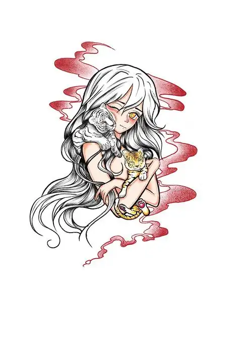 属相 小老虎 虎妞 纹身手稿_红与黑书画工作室-站酷zcool