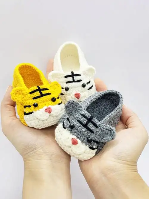 勾线手工编织婴儿鞋老虎毛线鞋有后跟虎头鞋女宝宝新生儿鞋子冬季