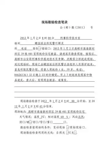 入室盗窃现场勘查记录表范本doc