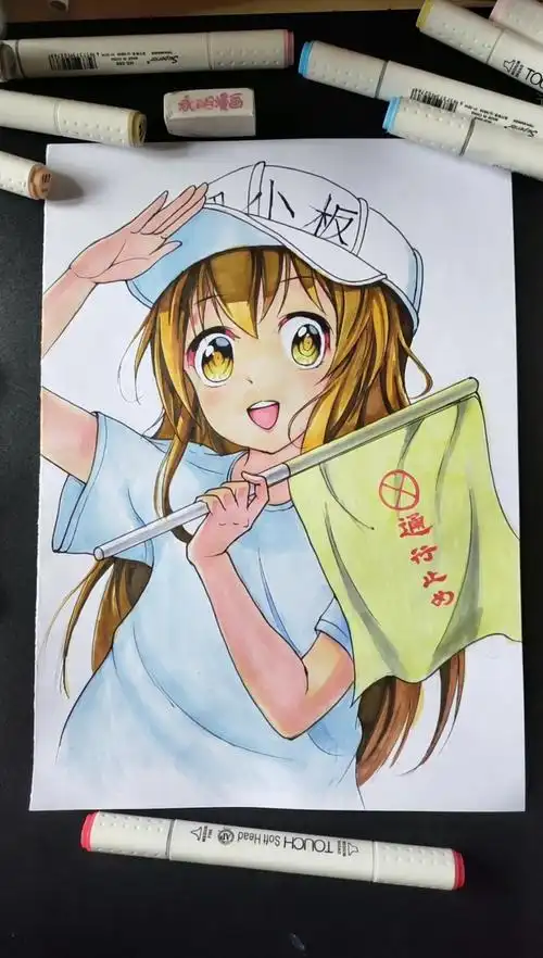 动漫手绘#用马克笔画可爱的血小板-度小视