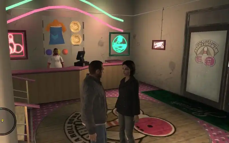 gta4尼克niko第一次和女朋友约会开车去打保龄球