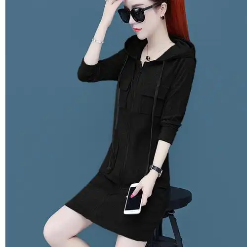 紫色连衣裙女2021年新款秋装韩版收腰小个子显瘦气质长袖t恤裙子 - 17