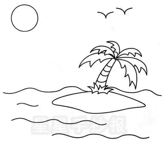 太阳小岛简笔画