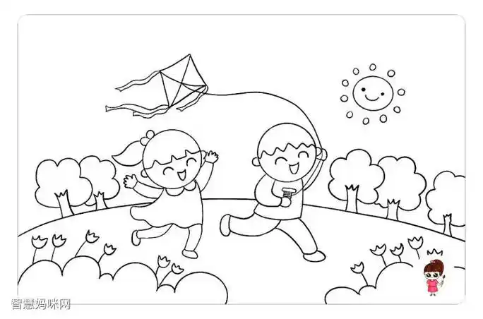 【简笔画】春天放风筝简笔画 - 元艺考