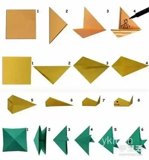 小船鲸鱼和小鱼的折纸方法至于水草海水背景和章鱼等等就需要自己