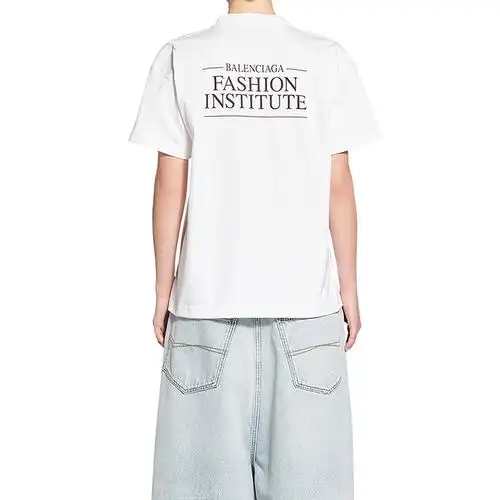 巴黎世家 fashion institute系列 女士白色纯棉图案印花短袖t恤 吧