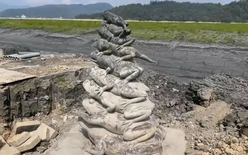 台湾有多旱?日月潭"九蛙叠像"真身全露叠坐如飞天