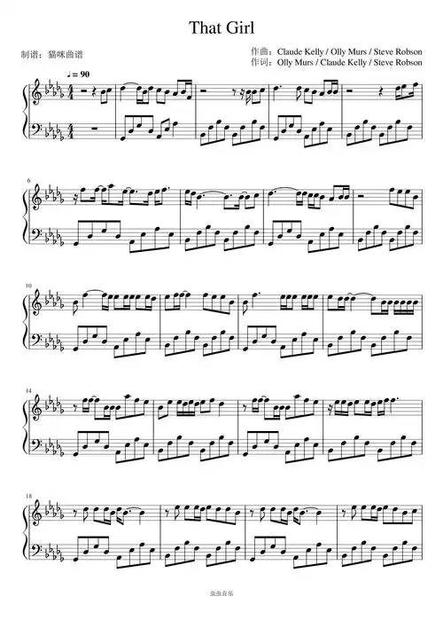 that girl钢琴谱-猫咪曲谱-虫虫钢琴