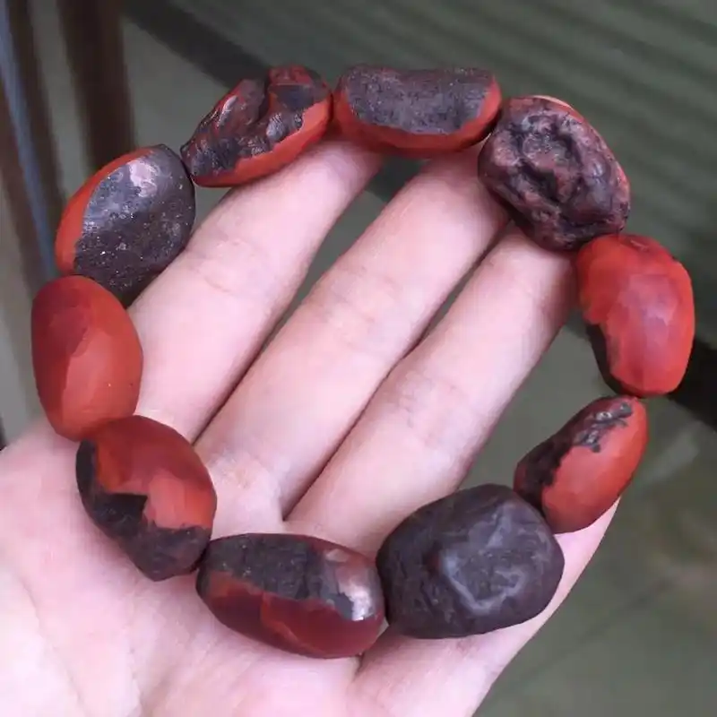 顶级南红.原矿精品 瓦西原皮包浆满色满肉随型手串 柿子玫瑰红 - 抖音