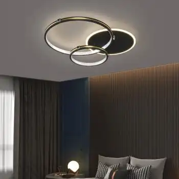 艺术创意灯饰轻奢网红北欧风格家用房间灯主卧室灯具黑色55cm三色光