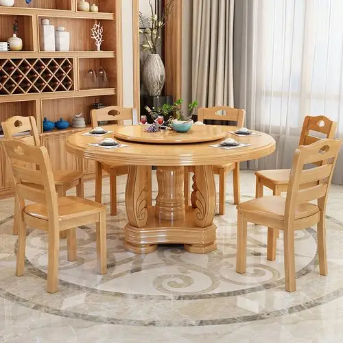 实木餐桌椅组合饭桌10人现代简约餐厅家用圆形餐桌饭店16人大圆桌 2.