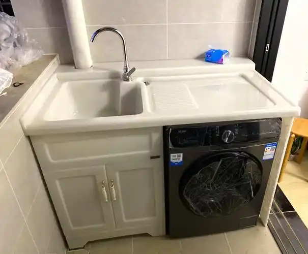 洗衣机柜 台盆一体玉石阳台洗衣机柜 石材洗衣台盆一体组合洗衣池整体