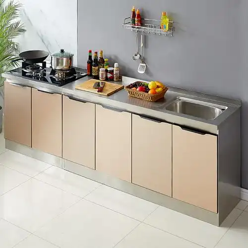 批发全不锈钢厨房橱柜灶台柜一体整体厨柜家用经济型简易储物柜子