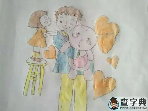 祝爸爸生日快乐,9岁小朋友彩铅绘画作品分享