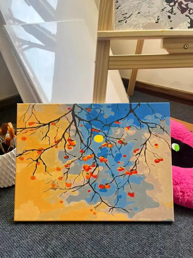 数字油画 | 柿柿如意.#零基础油画 #画画其实很简单 #色 - 抖音