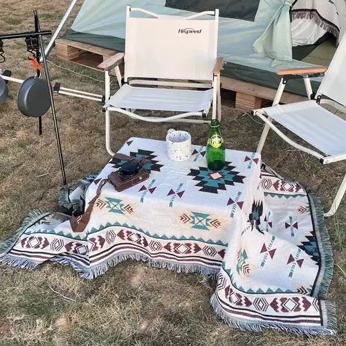 波西米亚野餐毯夜市后备箱摆摊拍照桌布高级感户外露营毯子沙发毯