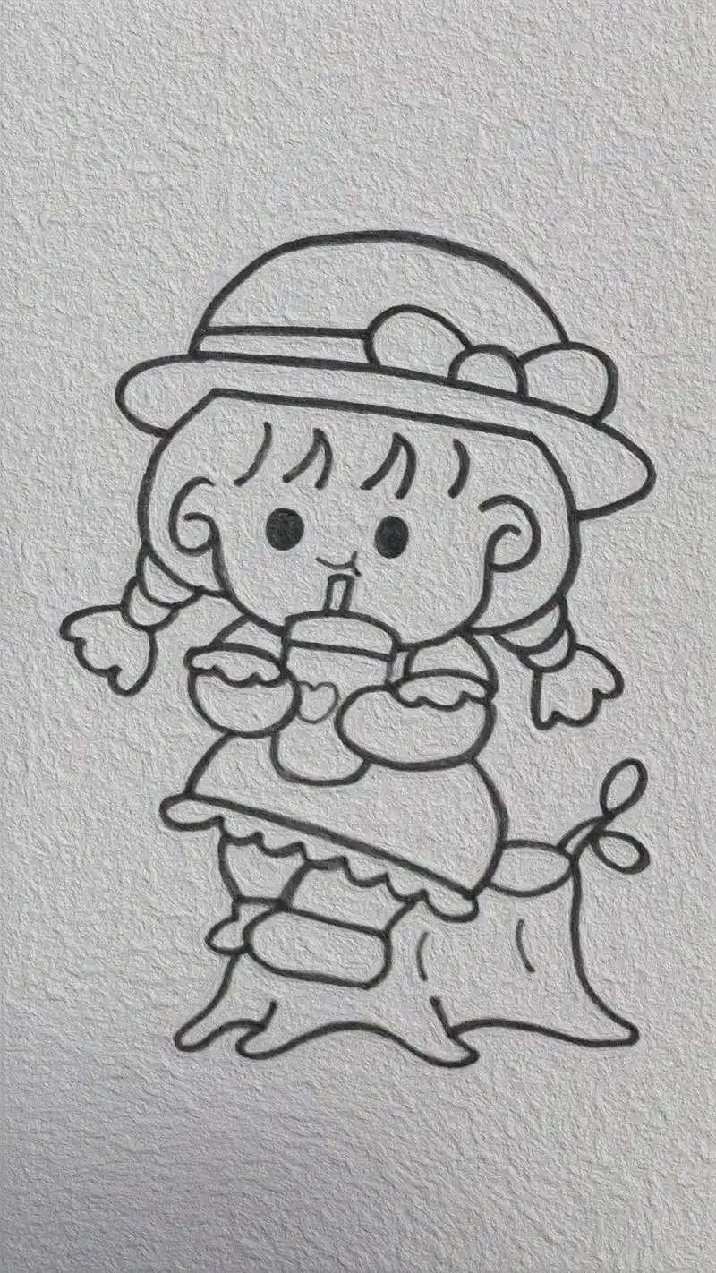 可爱的小姑娘#马克笔画教程 #简笔画小女孩#零基础学画画  - 抖音