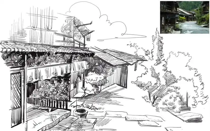 日常风景速写日本民居