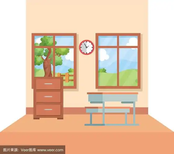 有抽屉和窗户的学校教室