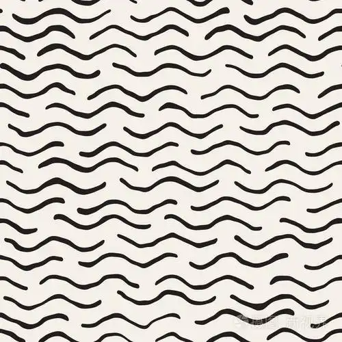 矢量无缝黑色和白色手绘波浪线模式